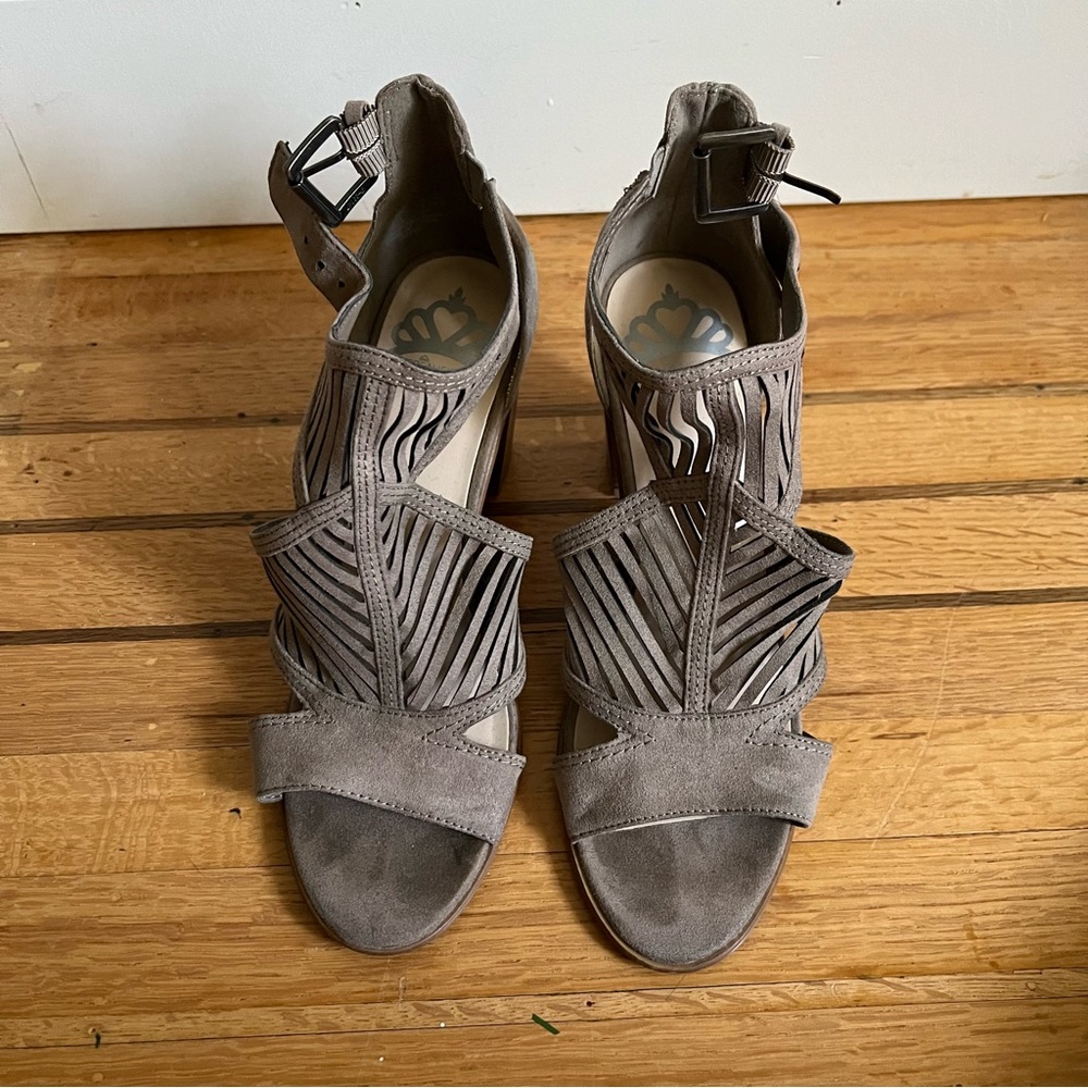 Taupe Strappy Suede Block Heel Sandals